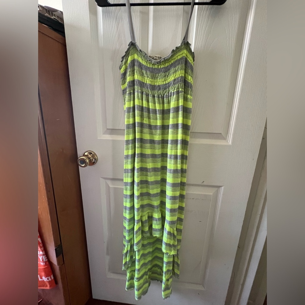 Pretty Rebellious Women’s Neon Green & Grey Striped Maxi Dress Size M
